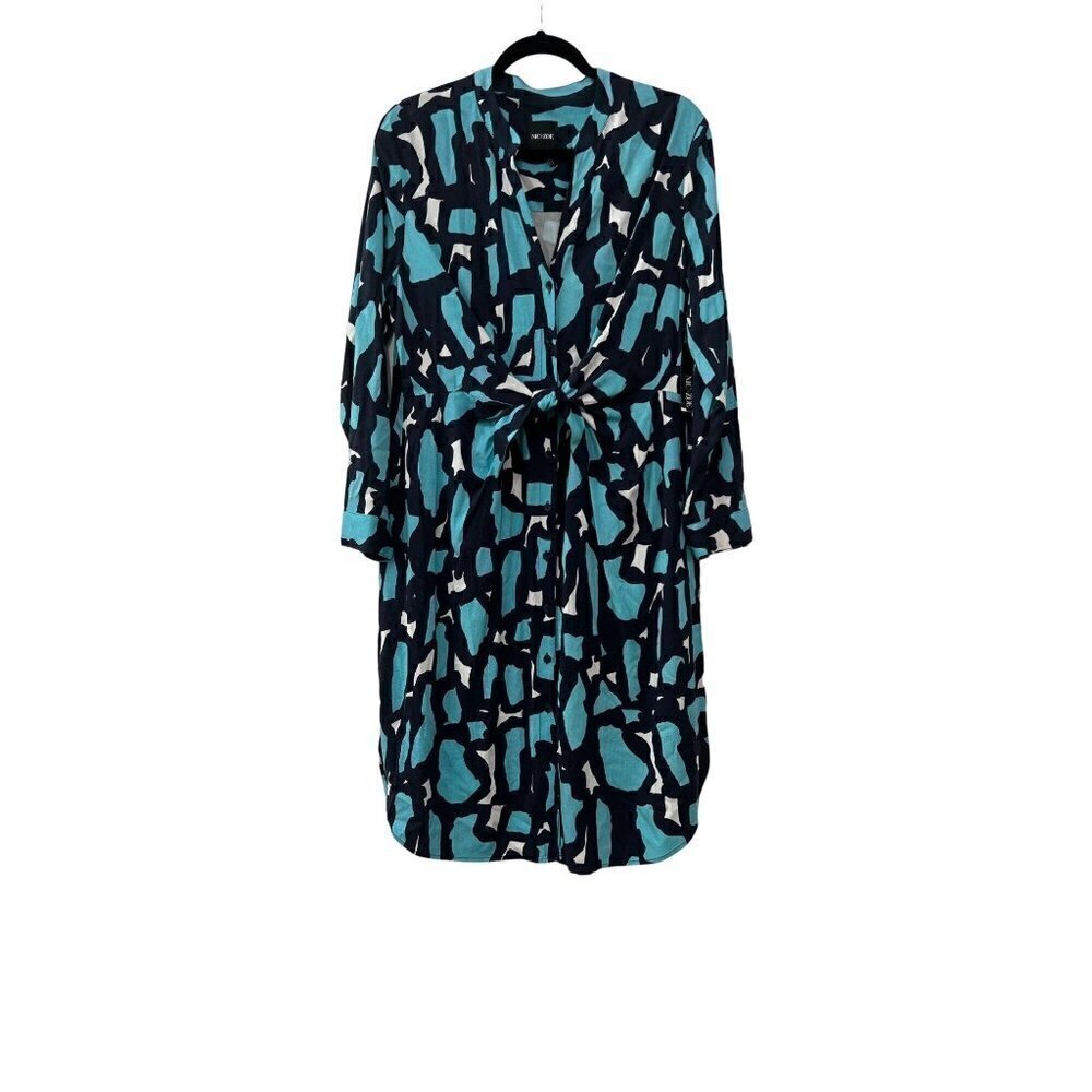 NWT NIC + ZOE Size L button down front tie dress Long sleeve Blue Multicolor